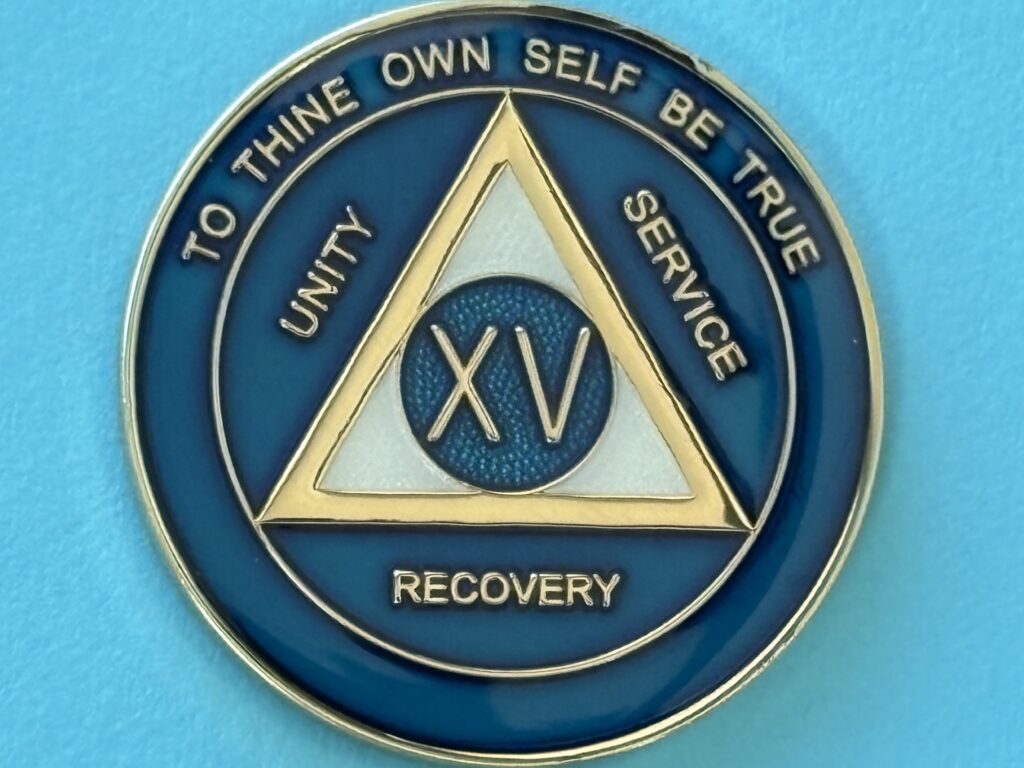 15 Year Medallion Blue and Pearl Tri-Plate